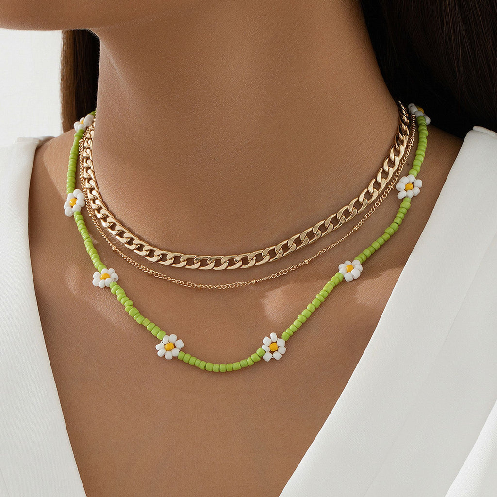 Women's Layered Beaded & Chain Necklace Set