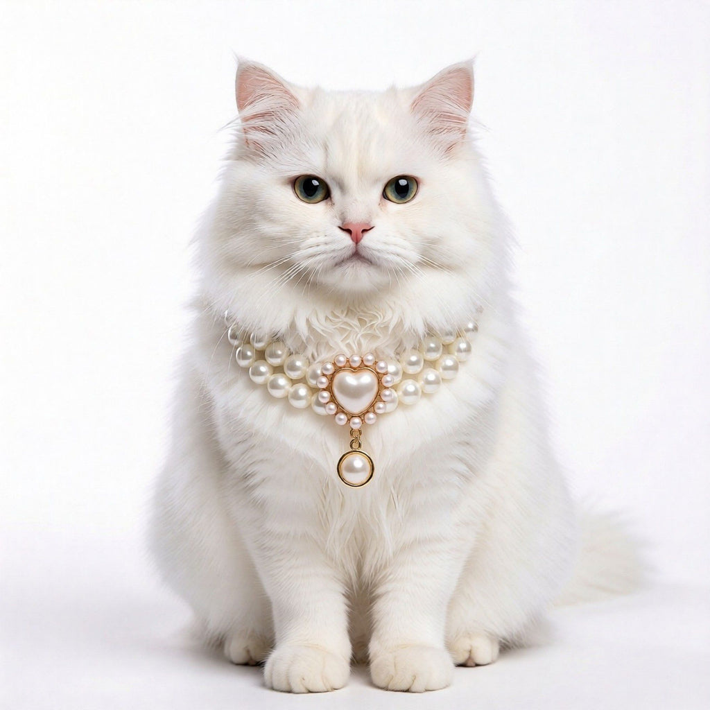 Double Strand Faux Pearl Pet Necklace Heart Gem Pendant Adjustable Collar Jewelry for Cats and Small Dogs