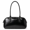 East West Faux Leather Bowler Shoulder Bag with Double Handles and Zip Closure