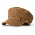 Soft Textured Newsboy Cap with Metal Button and Short Brim