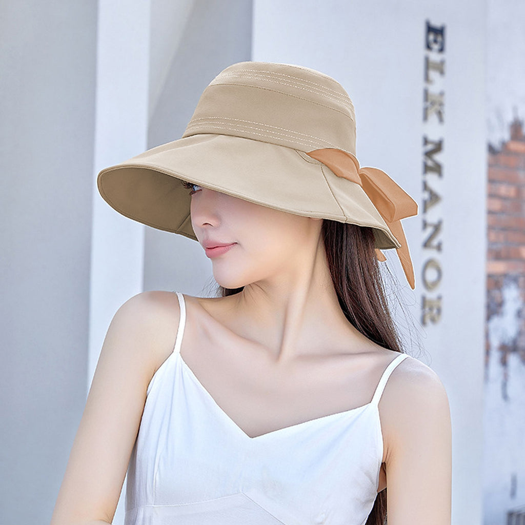 Anna-Kaci Foldable Wide - Brim Sun Hat with Bow Accent