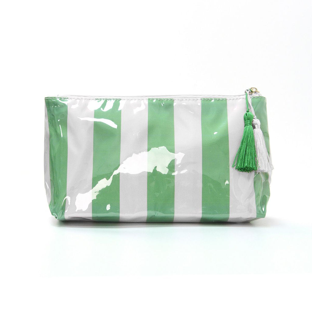 Striped PVC Cosmetic Pouch Makeup Bag with Zip Closure