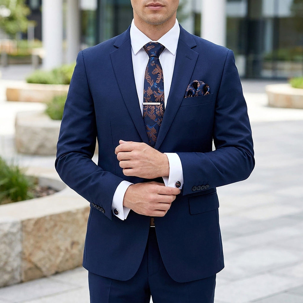 Men's Paisley Pattern Tie Gift Set with Matching Pocket Square Cufflinks and Silver Tie Clip