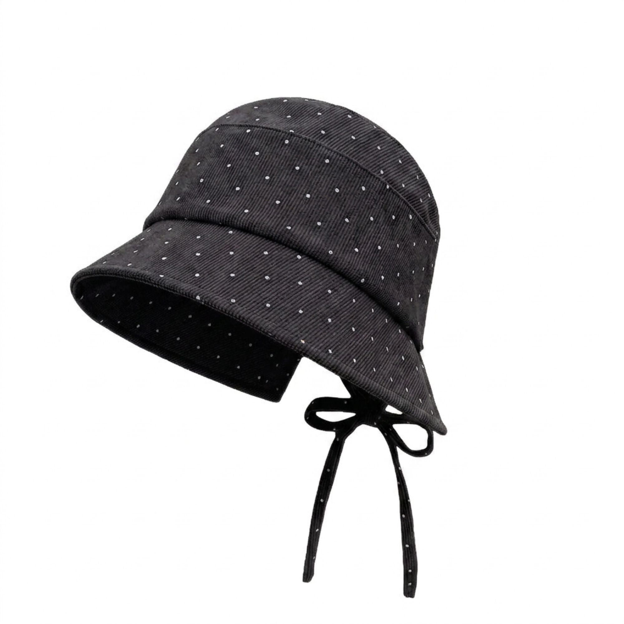 Sombrero de cubo de pana con lunares, ala ancha y ajuste trasero con lazo para el sol