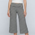 Foldover Waistband Striped Cropped Wide-Leg Trousers