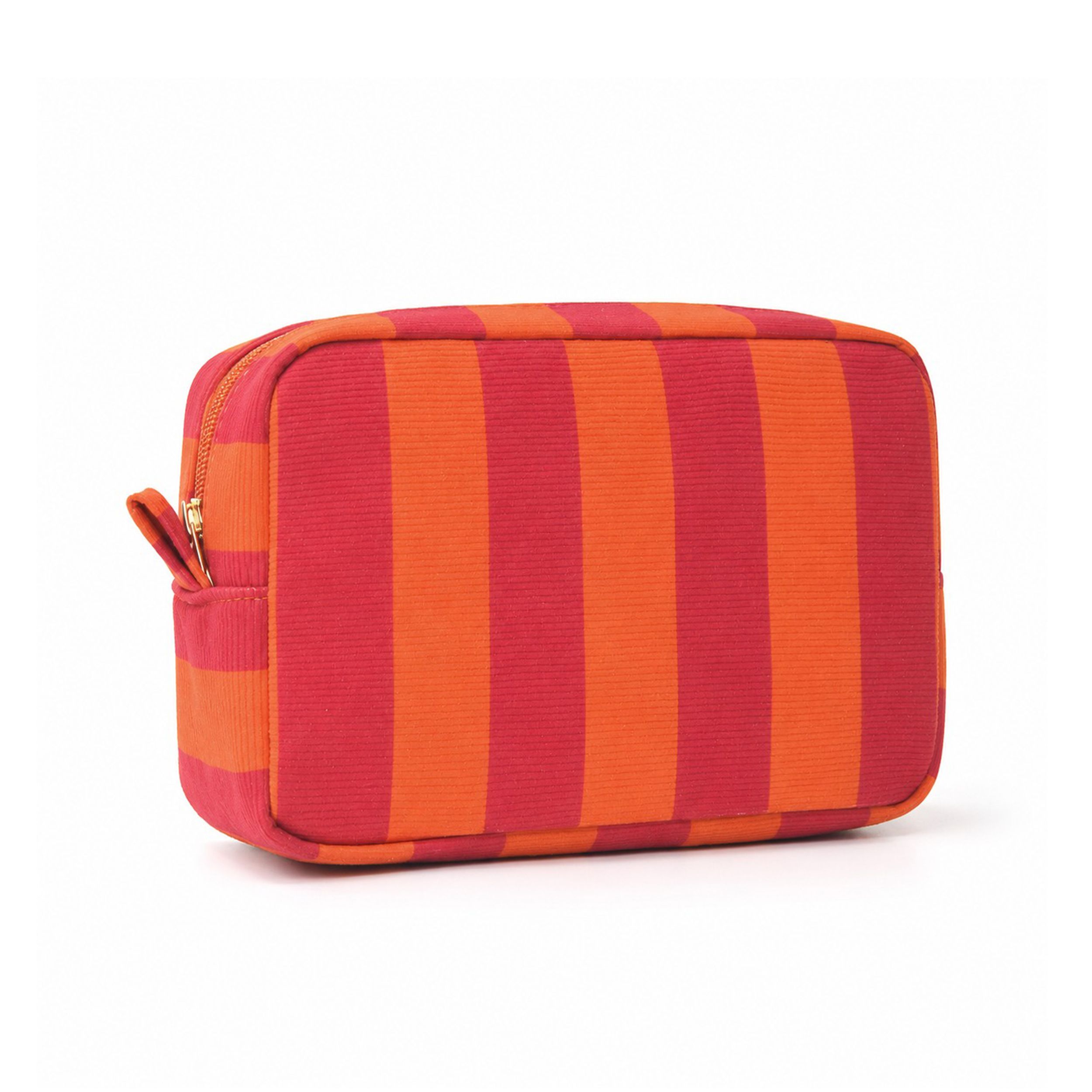 Striped Corduroy Cosmetic Pouch Makeup Bag with Zip Closure