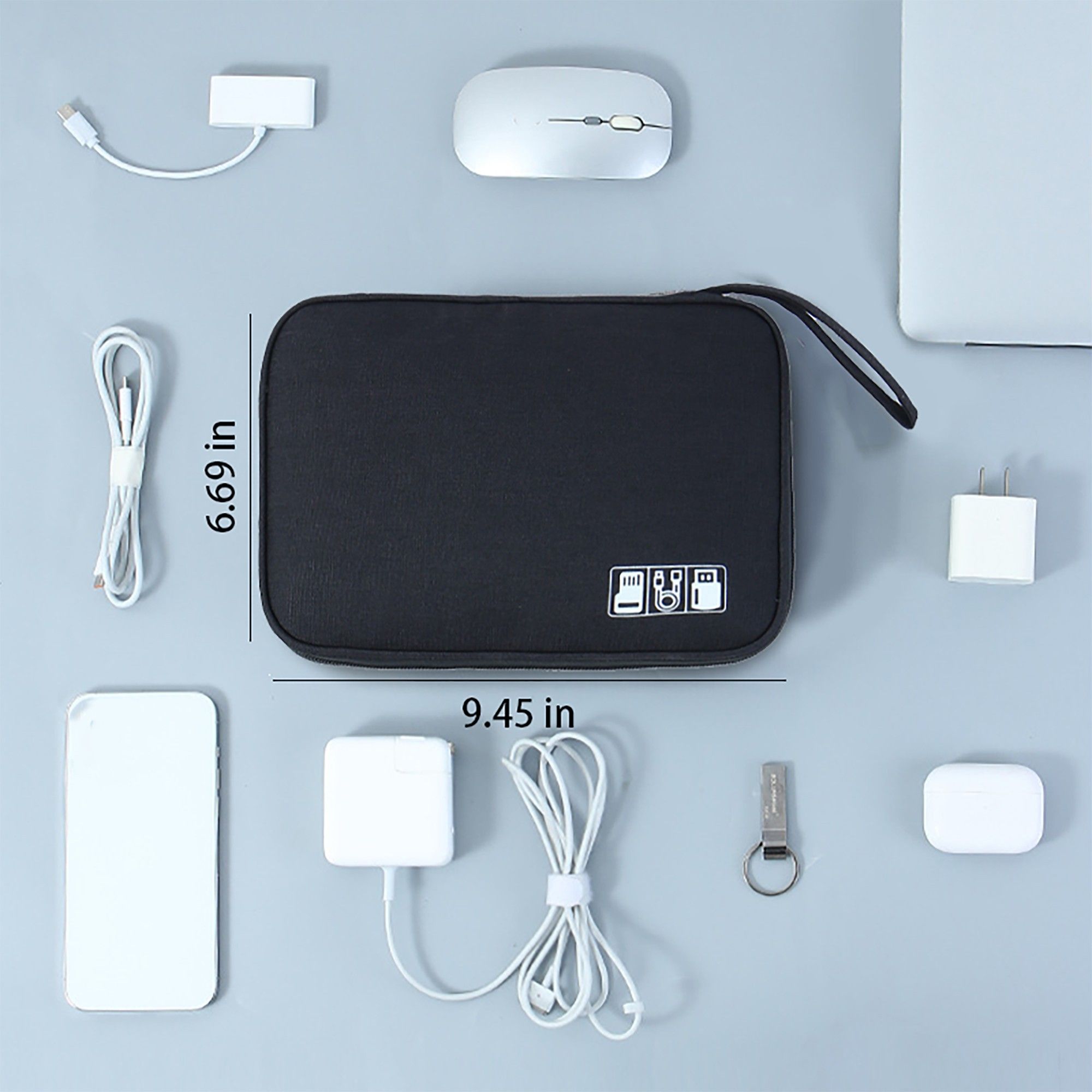 Electronic Organizer Case with Zipper Closure Cable Storage Pouch Portable Travel Tech Accessories Organizer Bag
