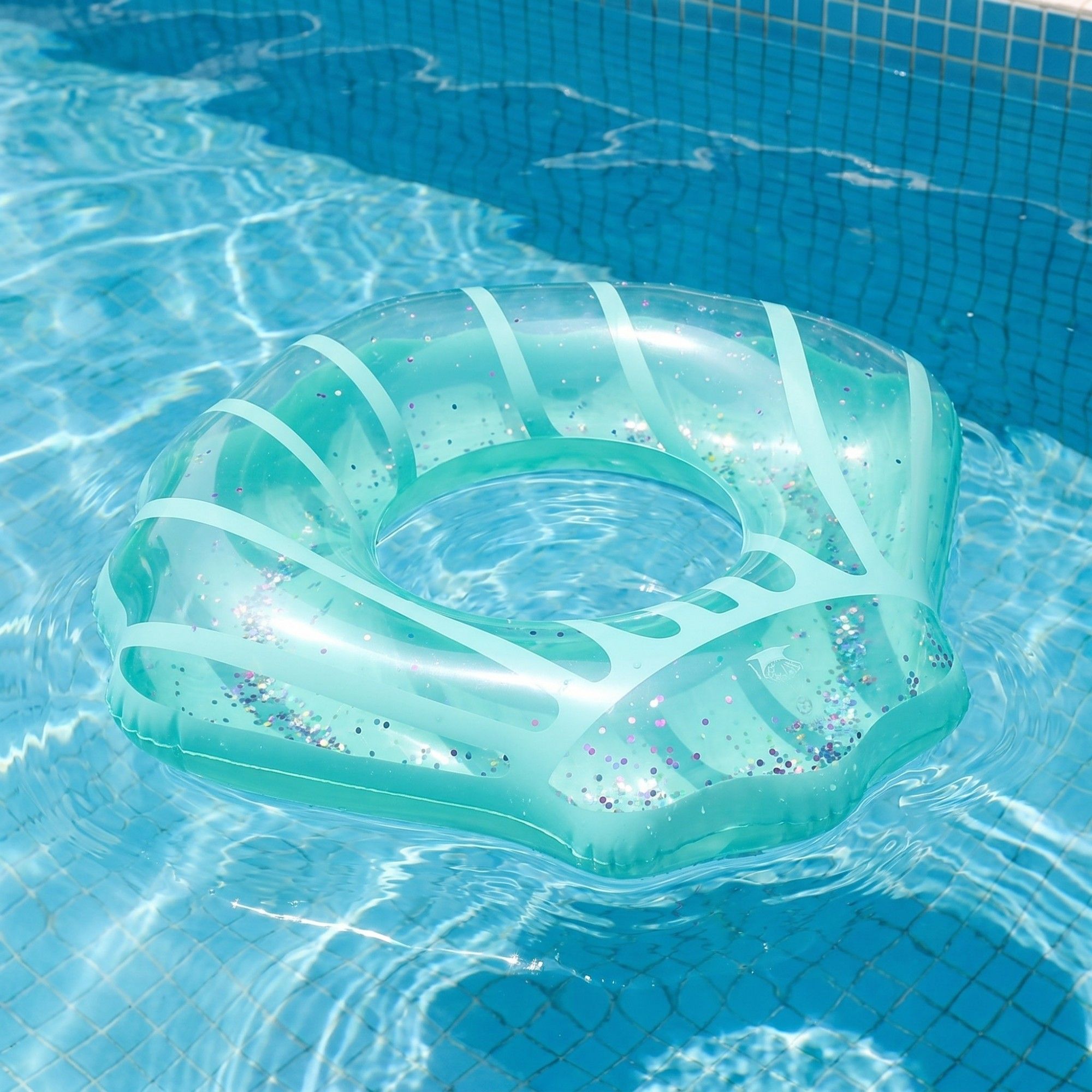 Icing Drip Inflatable Pool Float Ring with Glitter Confetti Durable PVC Swim Tube for Pool Beach Lake 39.4x43.3in