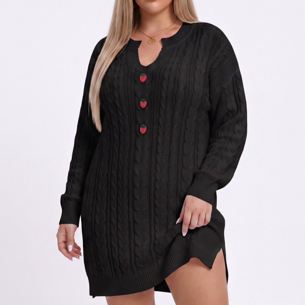 Plus Size Strawberry Cable Knit Sweater Dress
