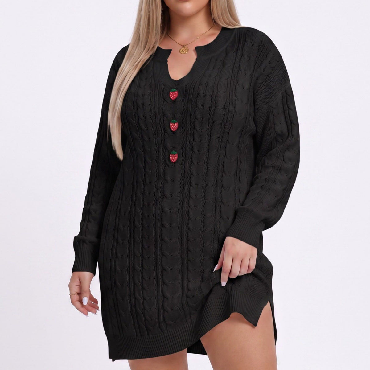Plus Size Strawberry Cable Knit Sweater Dress