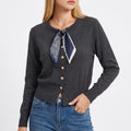 Knit Button-Down Cardigan Sweater with Neck Scarf Detail