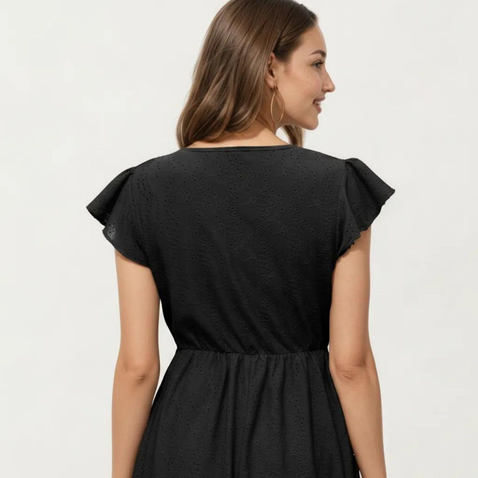 Anna-Kaci Women's Eyelet Babydoll Top with V-Neckline Button Front and Flutter Sleeves