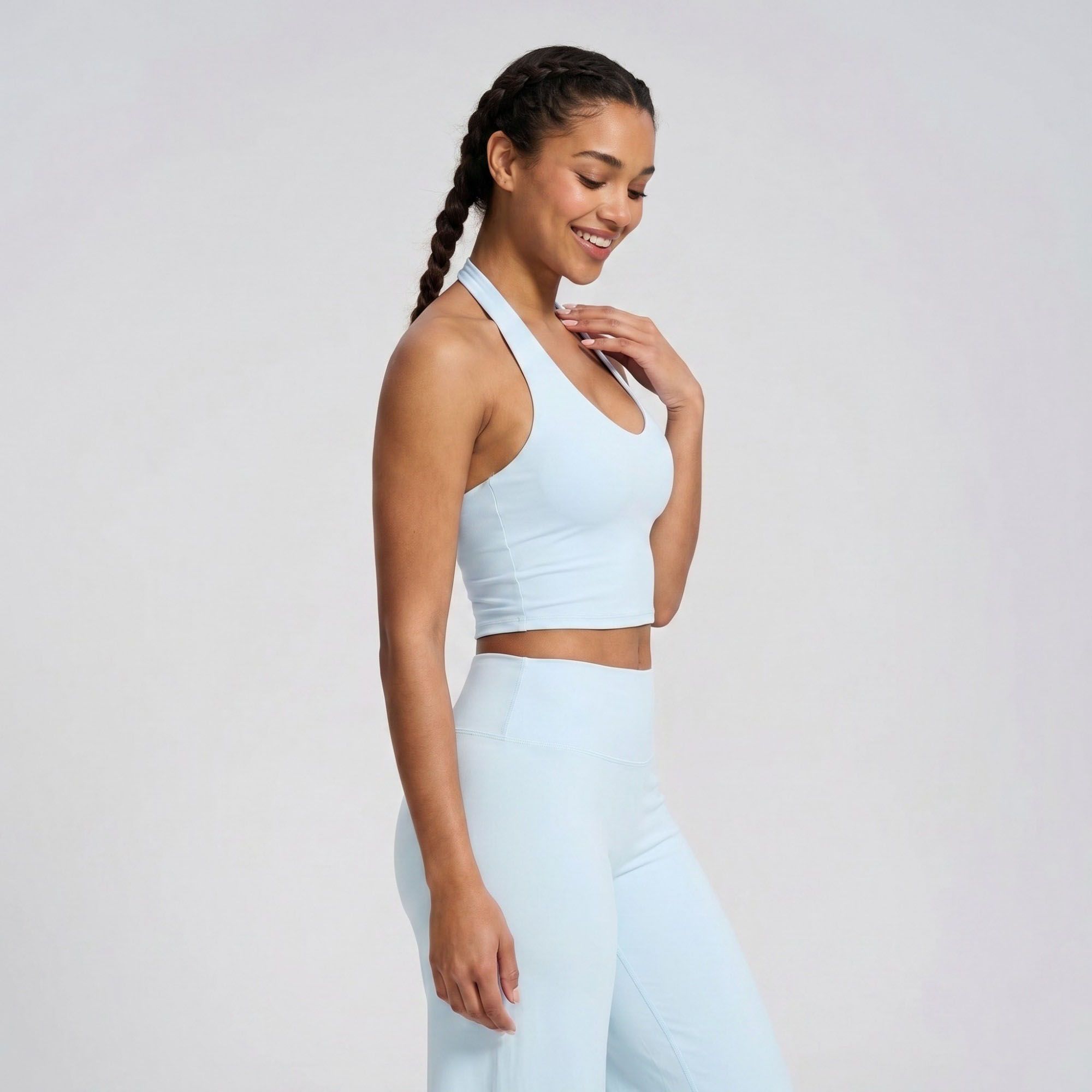 Padded Halter Longline Sports Bra Tank Top Scoop Neck Workout Yoga Crop Top