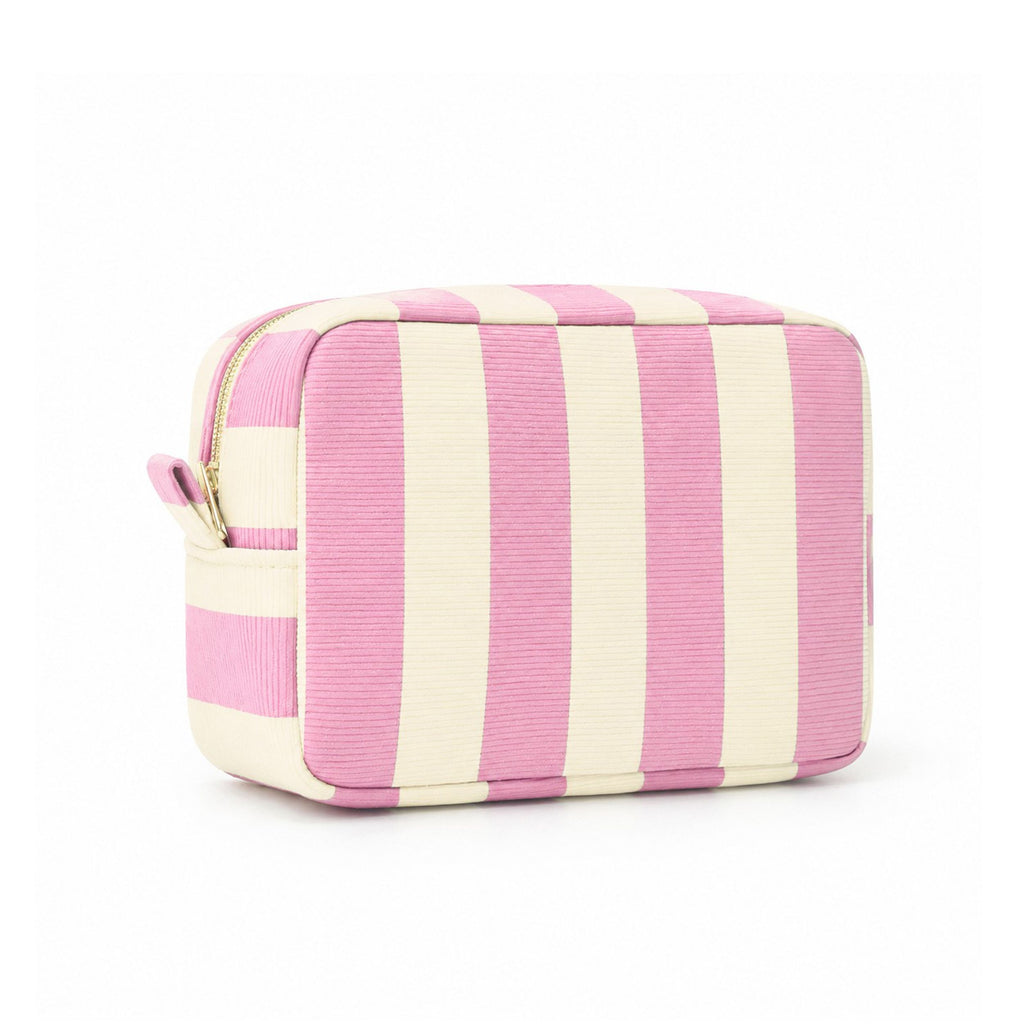 Striped Corduroy Cosmetic Pouch Makeup Bag with Zip Closure