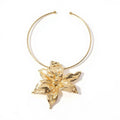 Women's Sculpted Flower Pendant Necklace with Smooth Metal Finish Statement Jewelry