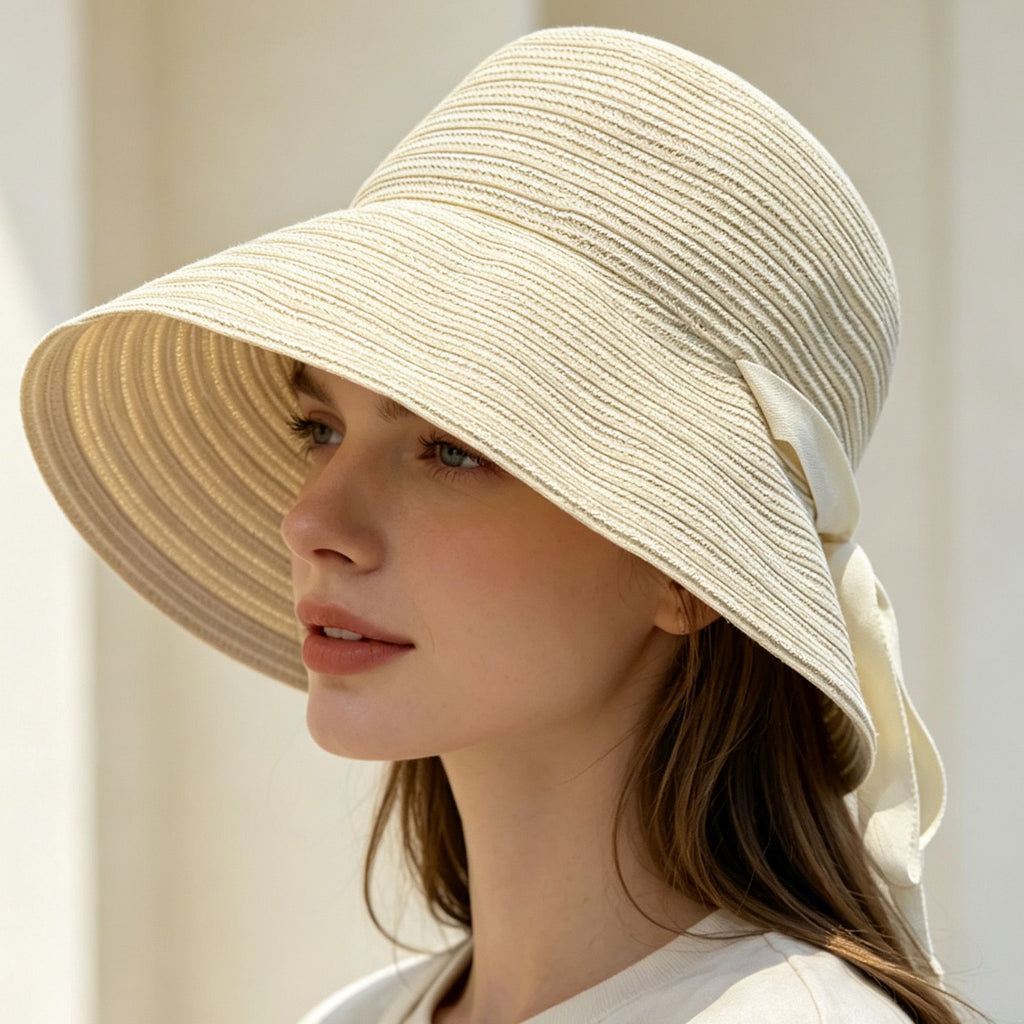 Striped Wide Brim Sun Hat with Tie Back