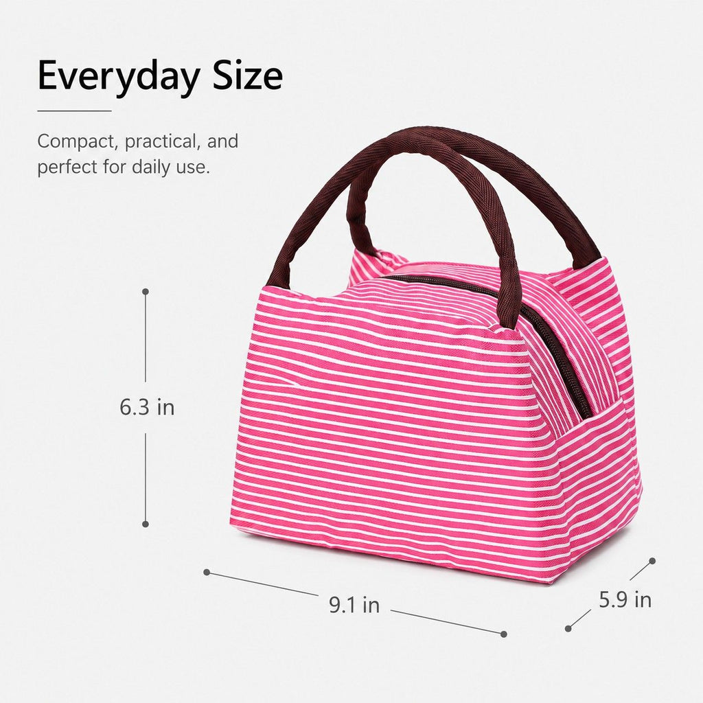 Insulated Striped Lunch Bag Reusable Soft Cooler Tote for Work School Picnic