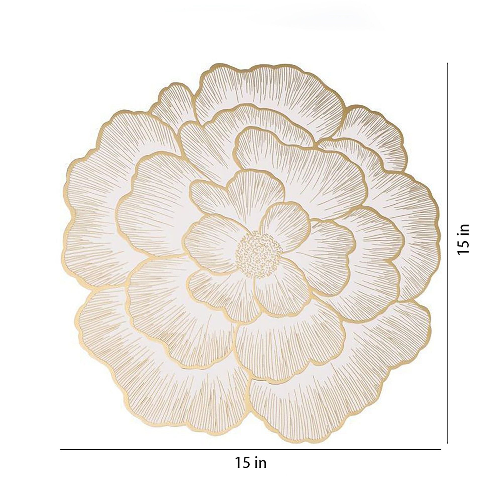 4 Pack Floral Round PVC Placemats Gold Trim Washable Heat Resistant Table Mats