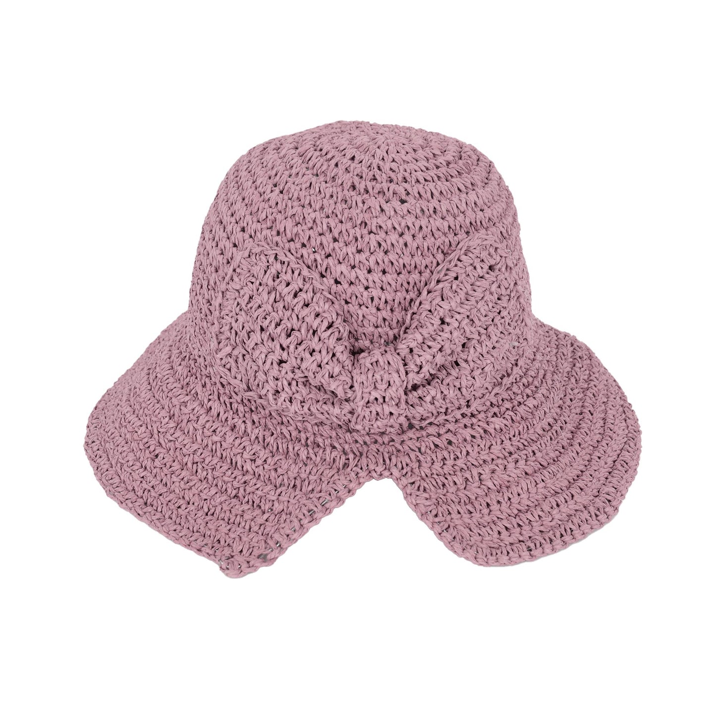 Anna-Kaci Crochet Raffia Sun Hat with Wide Brim and Bow Detail Foldable Summer Beach Hat for Stylish Sun Protection