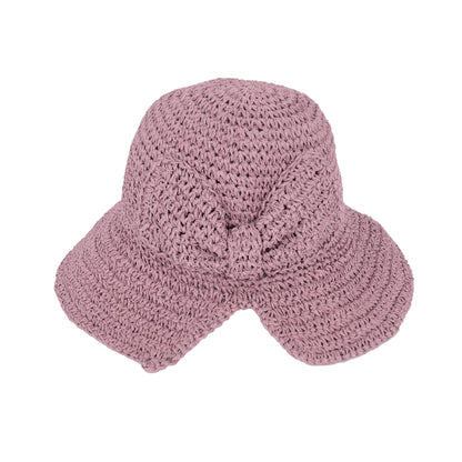Anna-Kaci Crochet Raffia Sun Hat with Wide Brim and Bow Detail Foldable Summer Beach Hat for Stylish Sun Protection