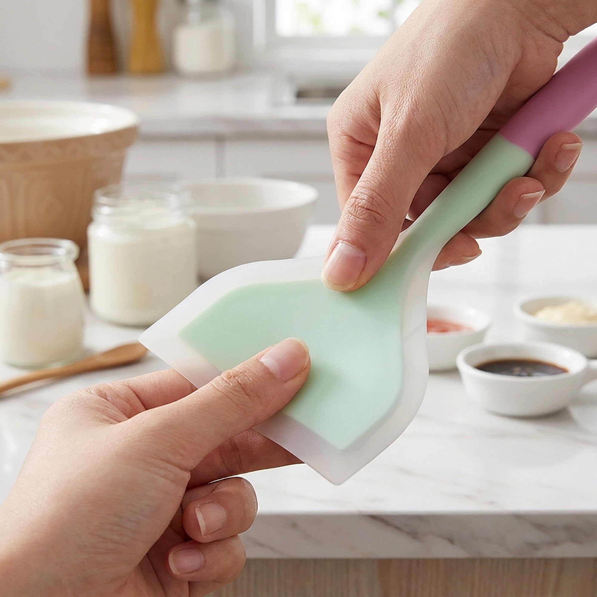 2-Piece Silicone Bench Scraper Set with Flexible Edge and Hanging Handles