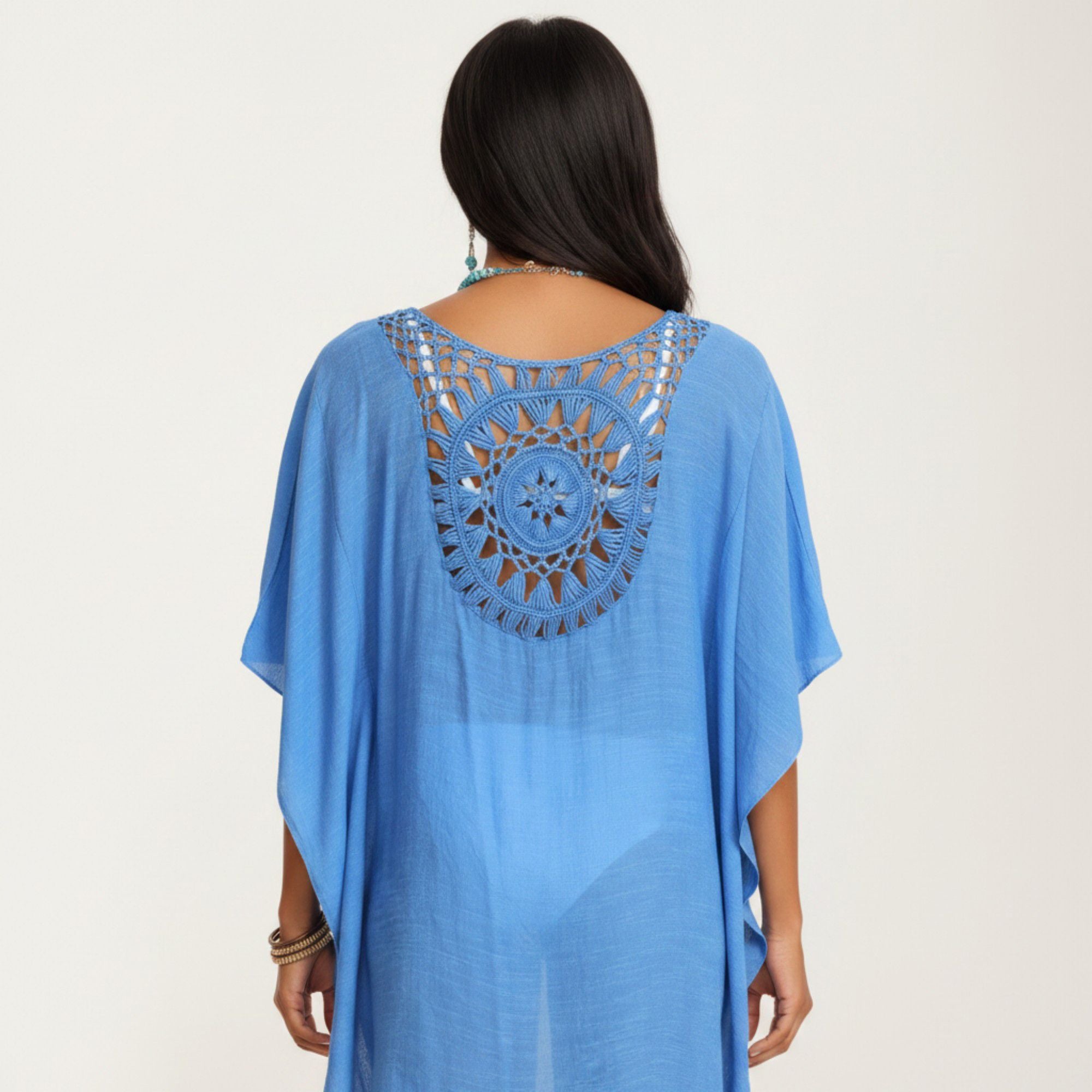 Anna-Kaci Women's Crochet Medallion Swim Cover Up Dress with Tassel Trim and Relaxed Boho Silhouette