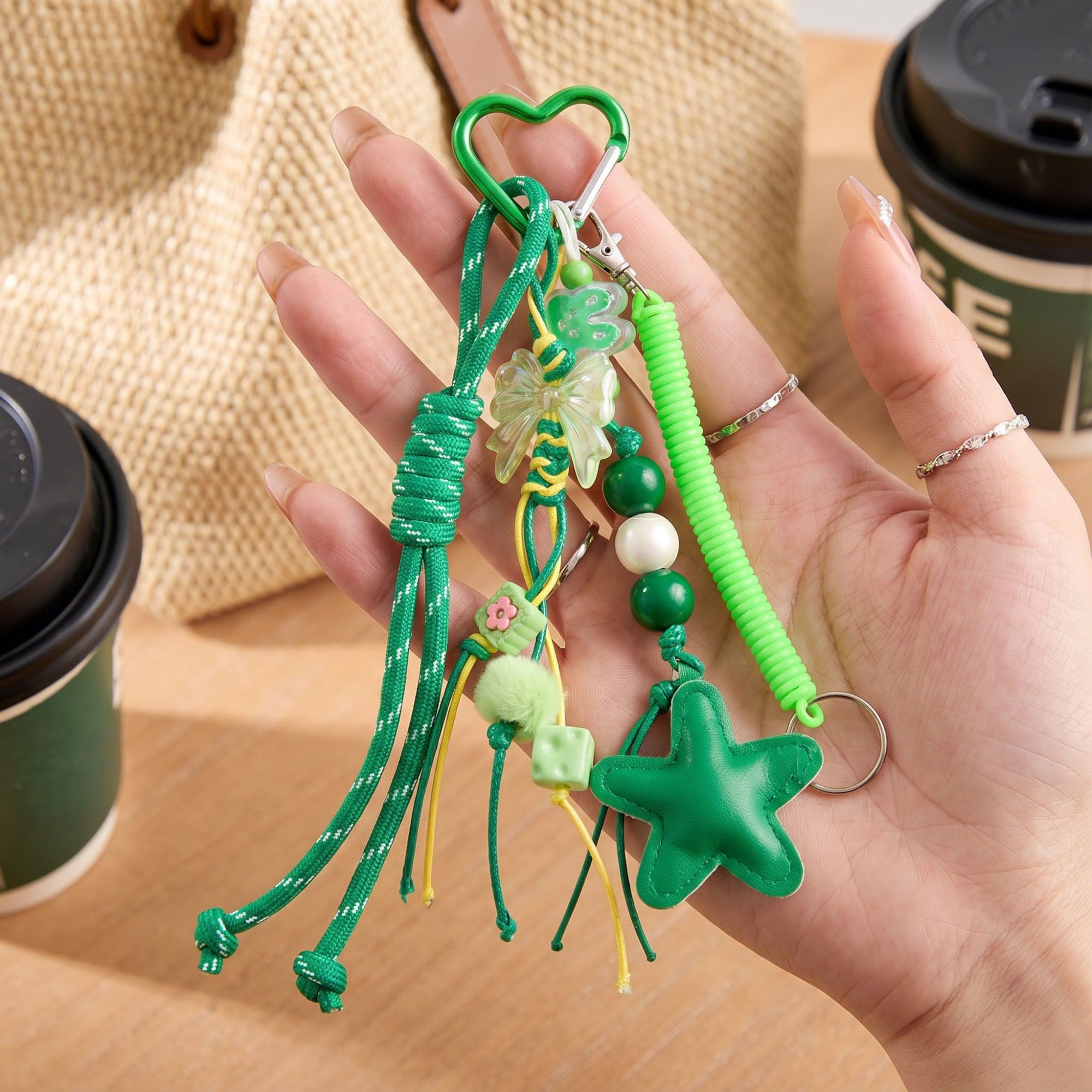 Multi-Element Bag Charm with Hanging Strap and Decorative Accents