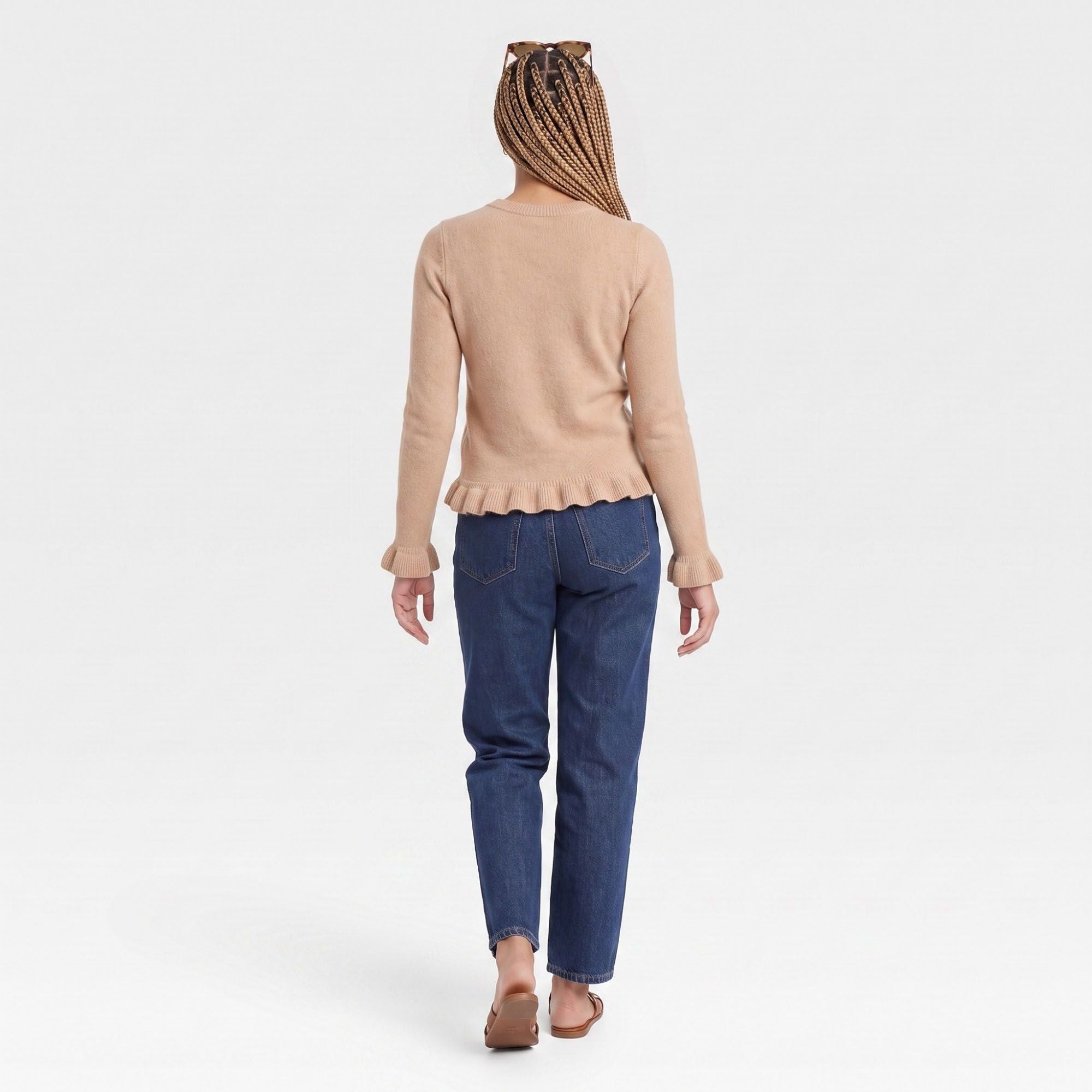 Ruffle Hem Crew Neck Long Sleeve Knit Sweater