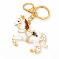 Horse Rhinestone Keychain Bag Charm with Gold Tone Clasp and Key Ring