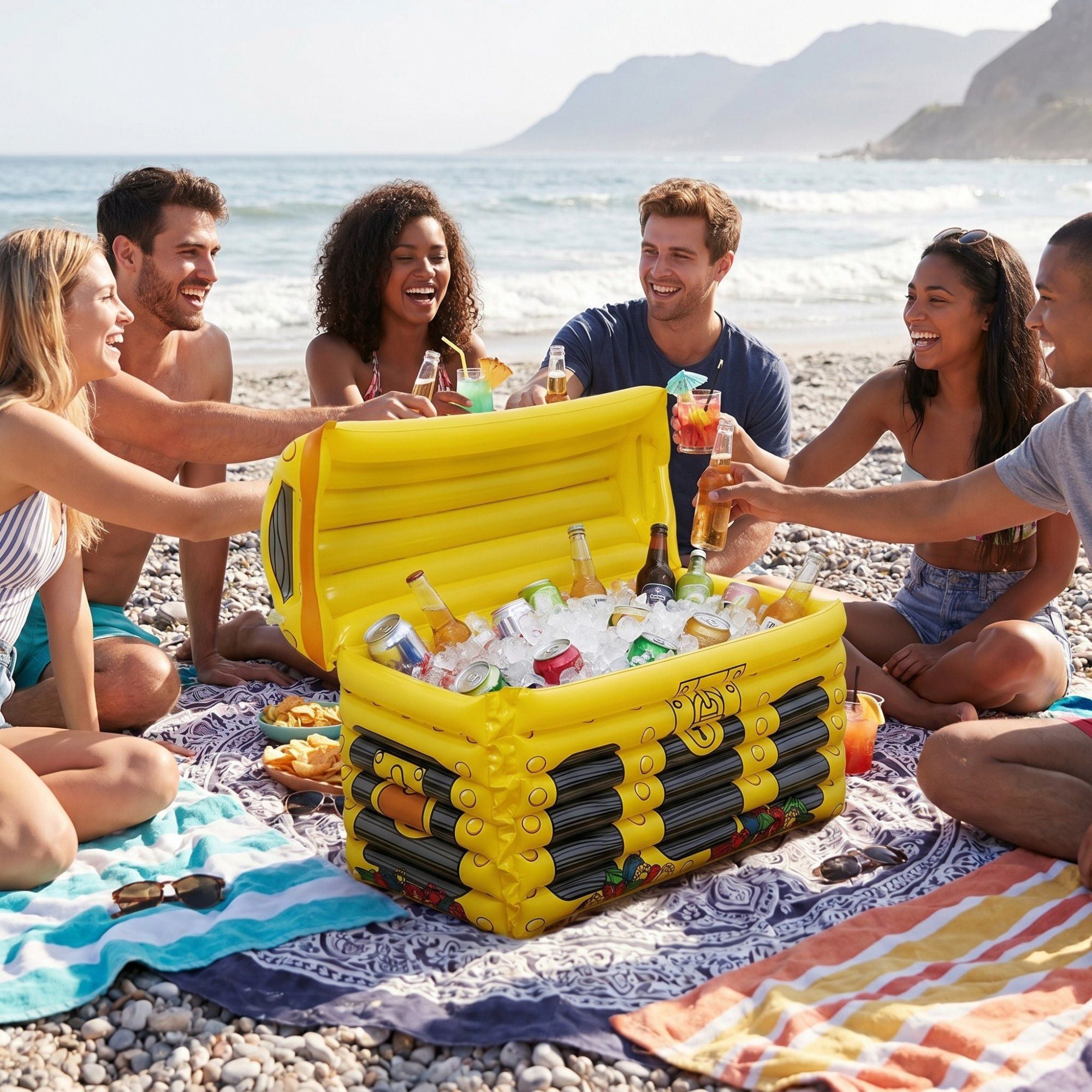 Inflatable Treasure Chest Cooler with Lid for Parties