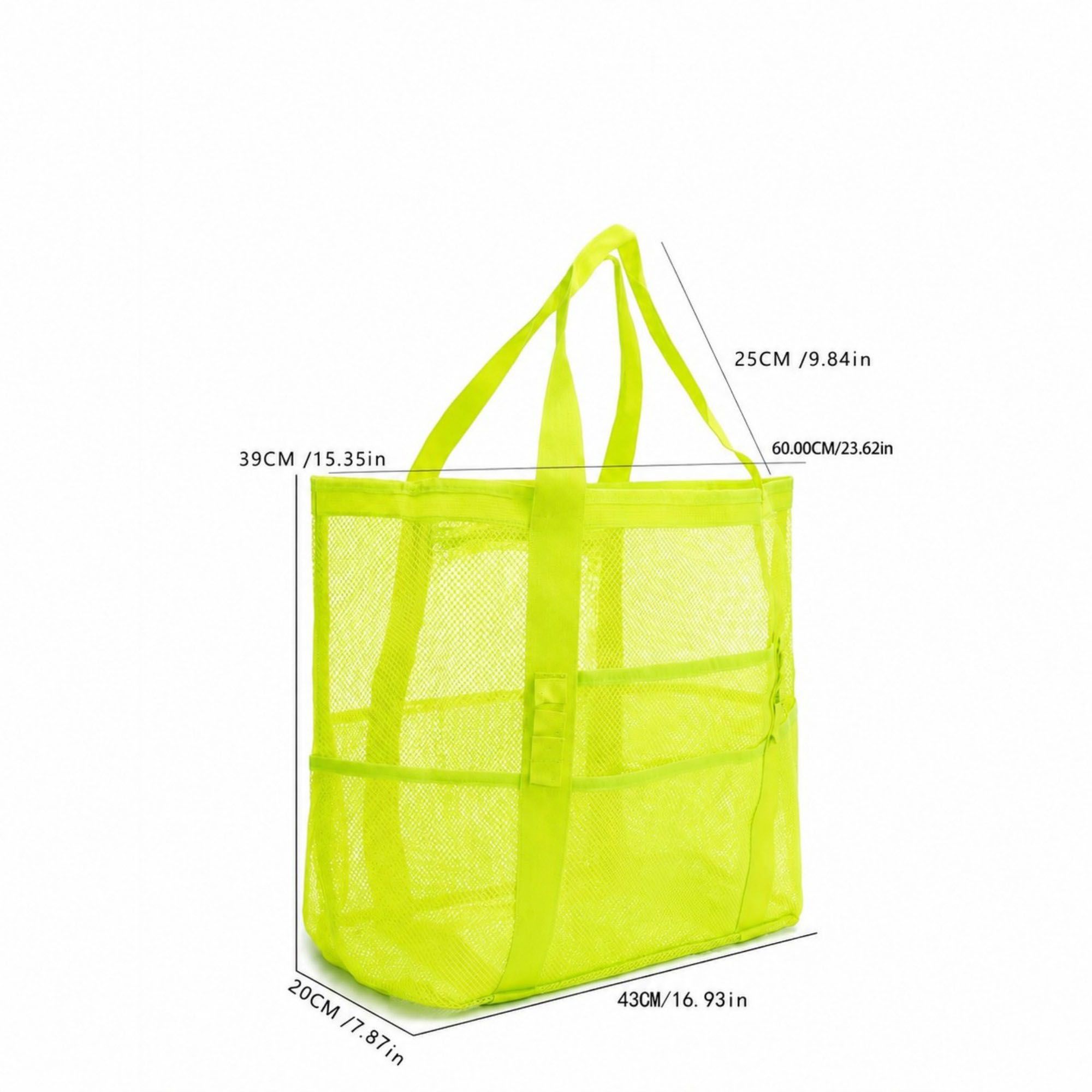 Mesh Beach Tote Bag Large Capacity Travel Shoulder Bag with Exterior Pockets Zipper Top Organizer