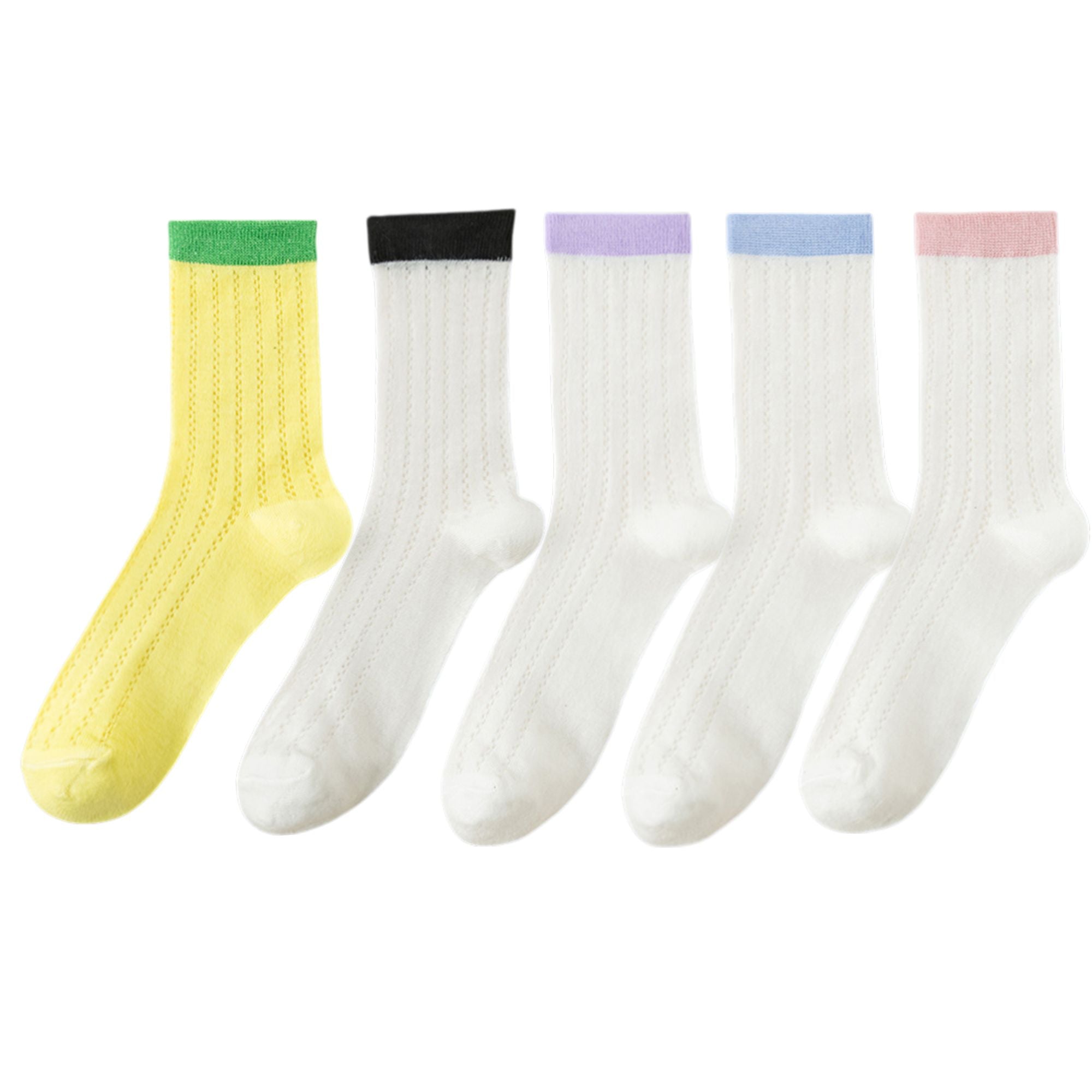 Anna-Kaci 5 Pairs Women's Breathable Lace-Knit Crew Socks with Colored Cuffs Soft Lightweight Anti-Odor for Casual Wear