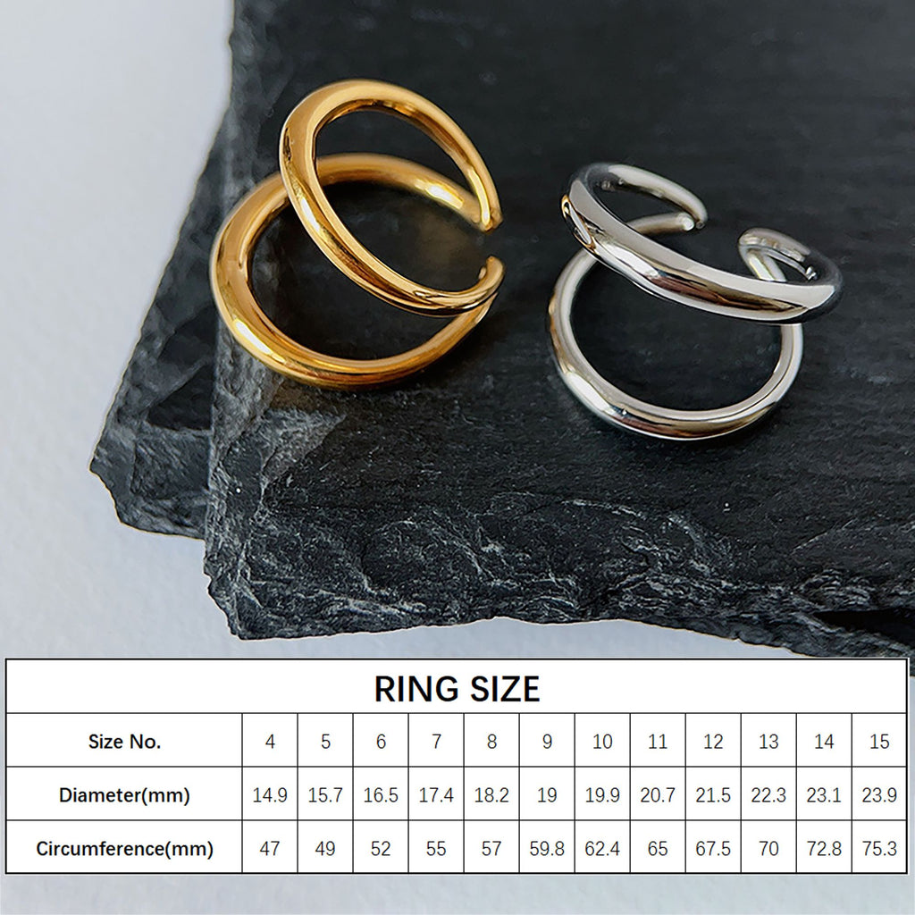 Women's Titanium Steel Double Loop Ring - Durable Hypoallergenic Statement Ring for Daily Wear