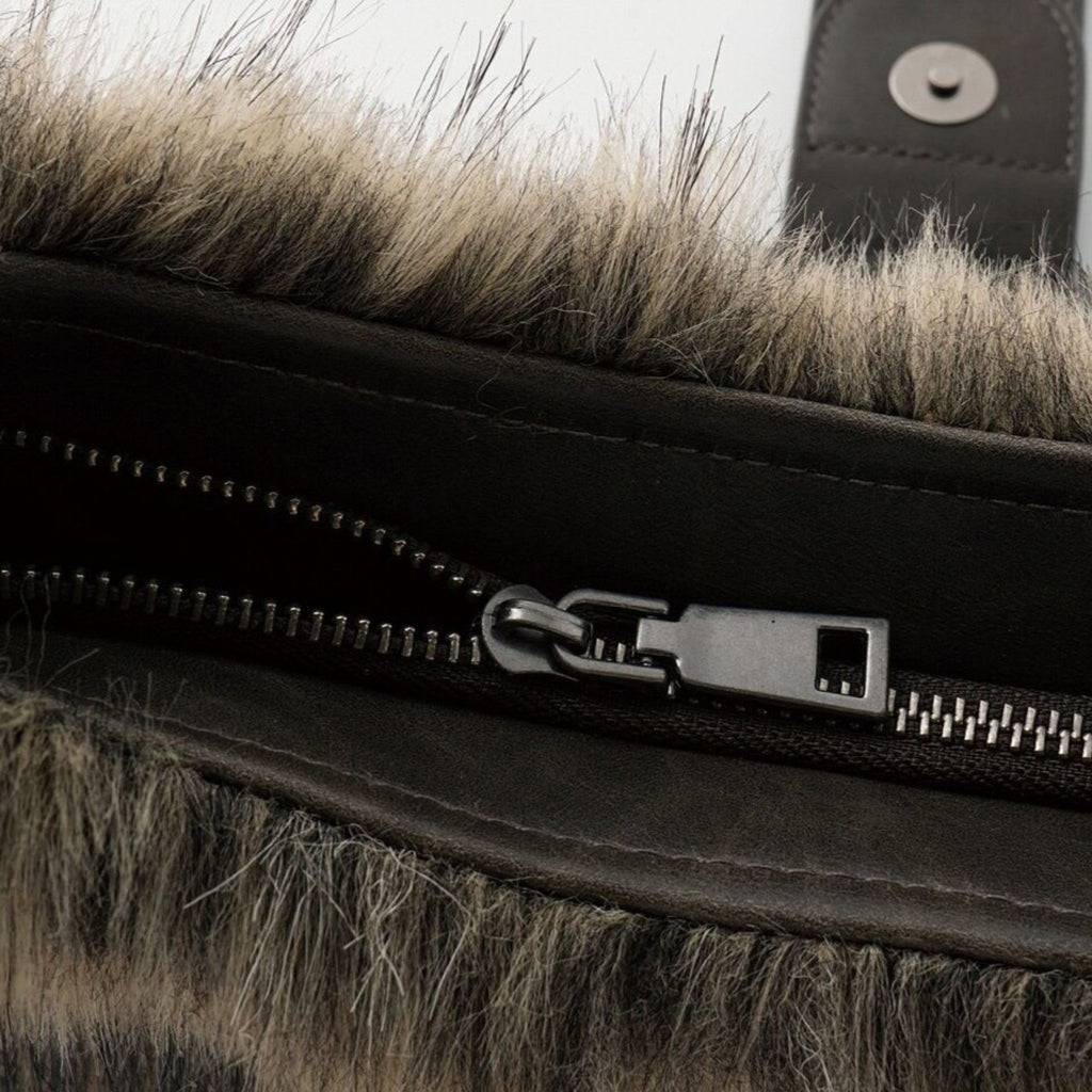 Faux Fur Shoulder Bag Vintage Belted Underarm Bag