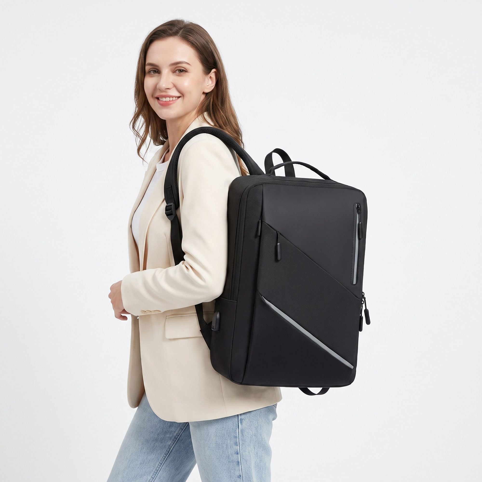 Laptop Backpack with Padded Compartment Reflective Trim USB Port and Multiple Storage Pockets