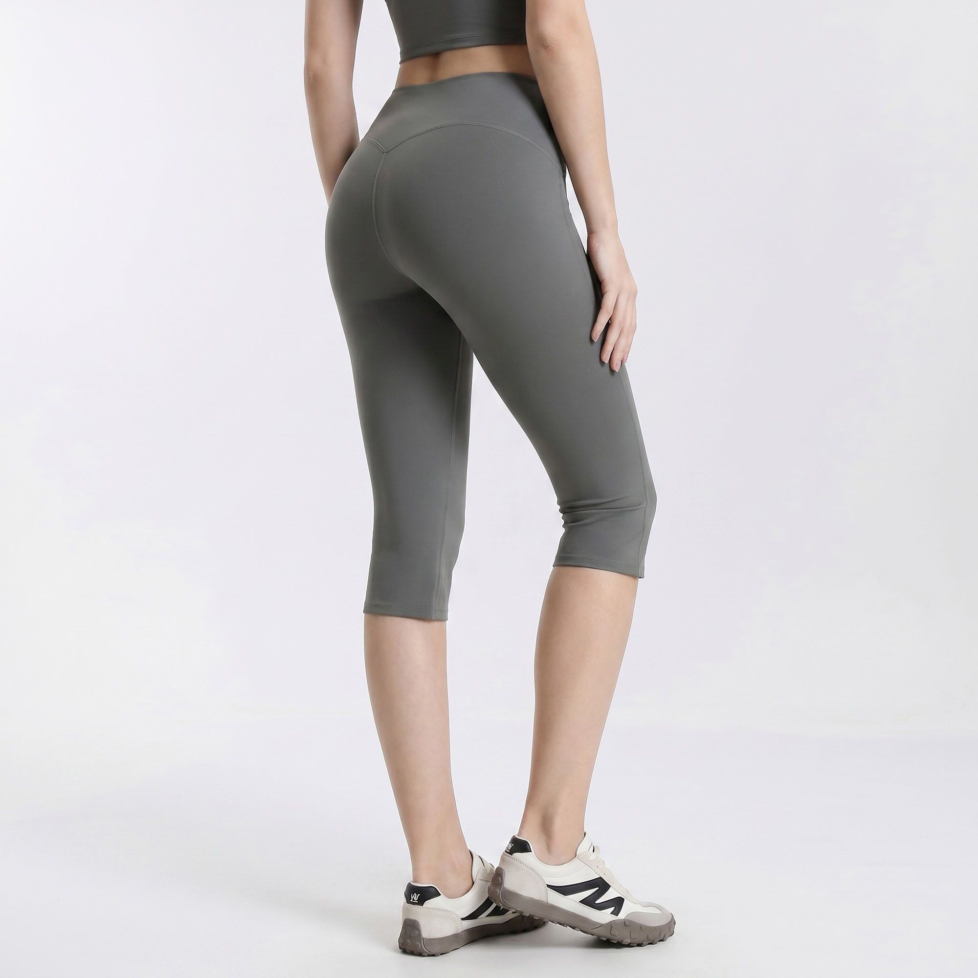 High Waist Capri Leggings with Wide Waistband Smooth Stretch Pull On Workout Yoga Pants