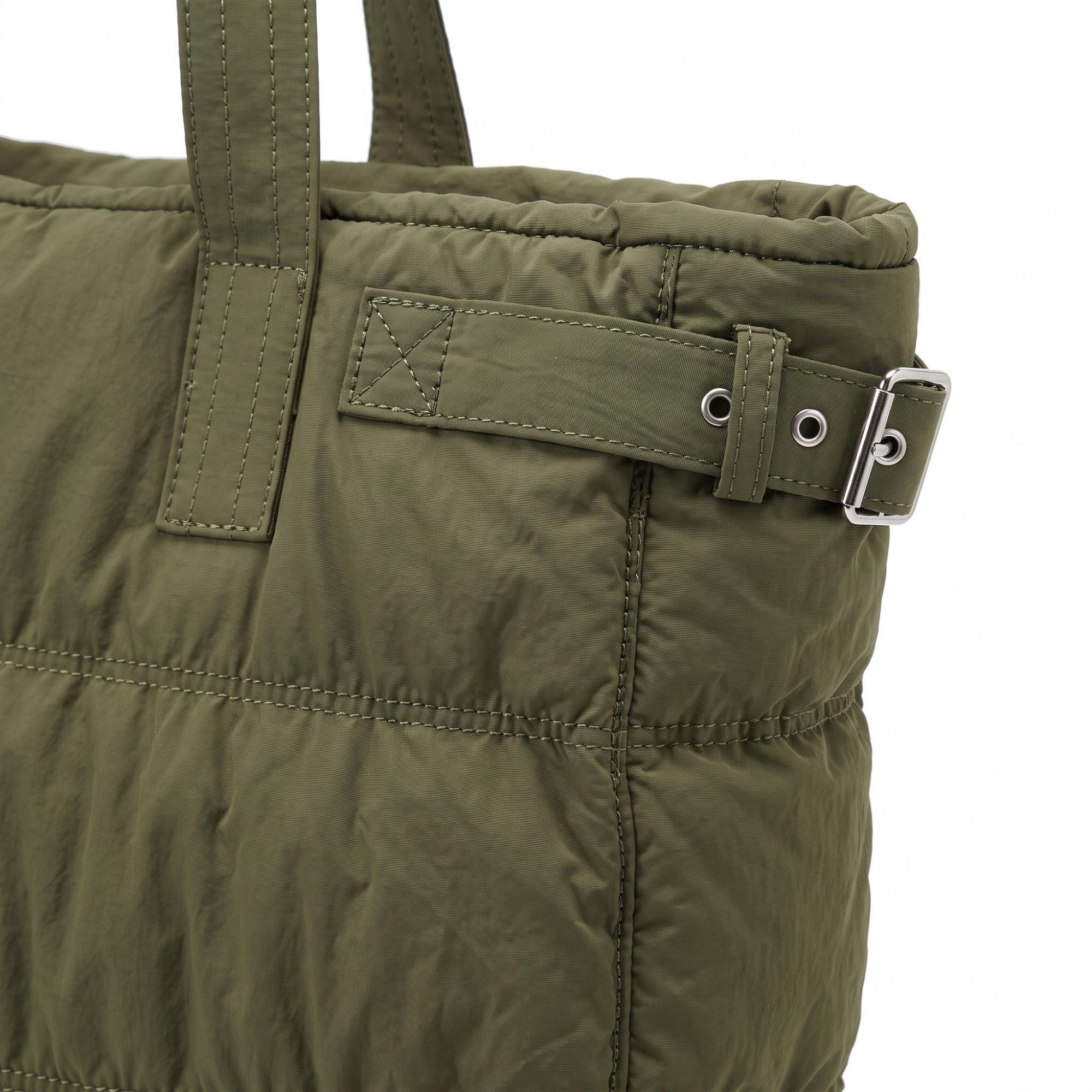 Oversized Puffer Tote Bag with Long Shoulder Straps and Side Buckle Details 13.5x14x4.5in