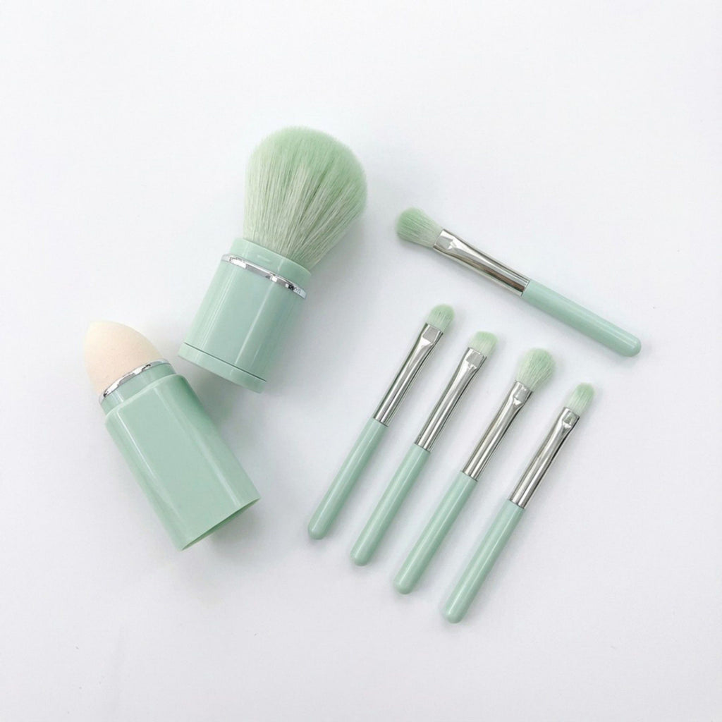 8-Piece Makeup Brush and Sponge Set with Retractable Face Brushes and Travel Storage Case