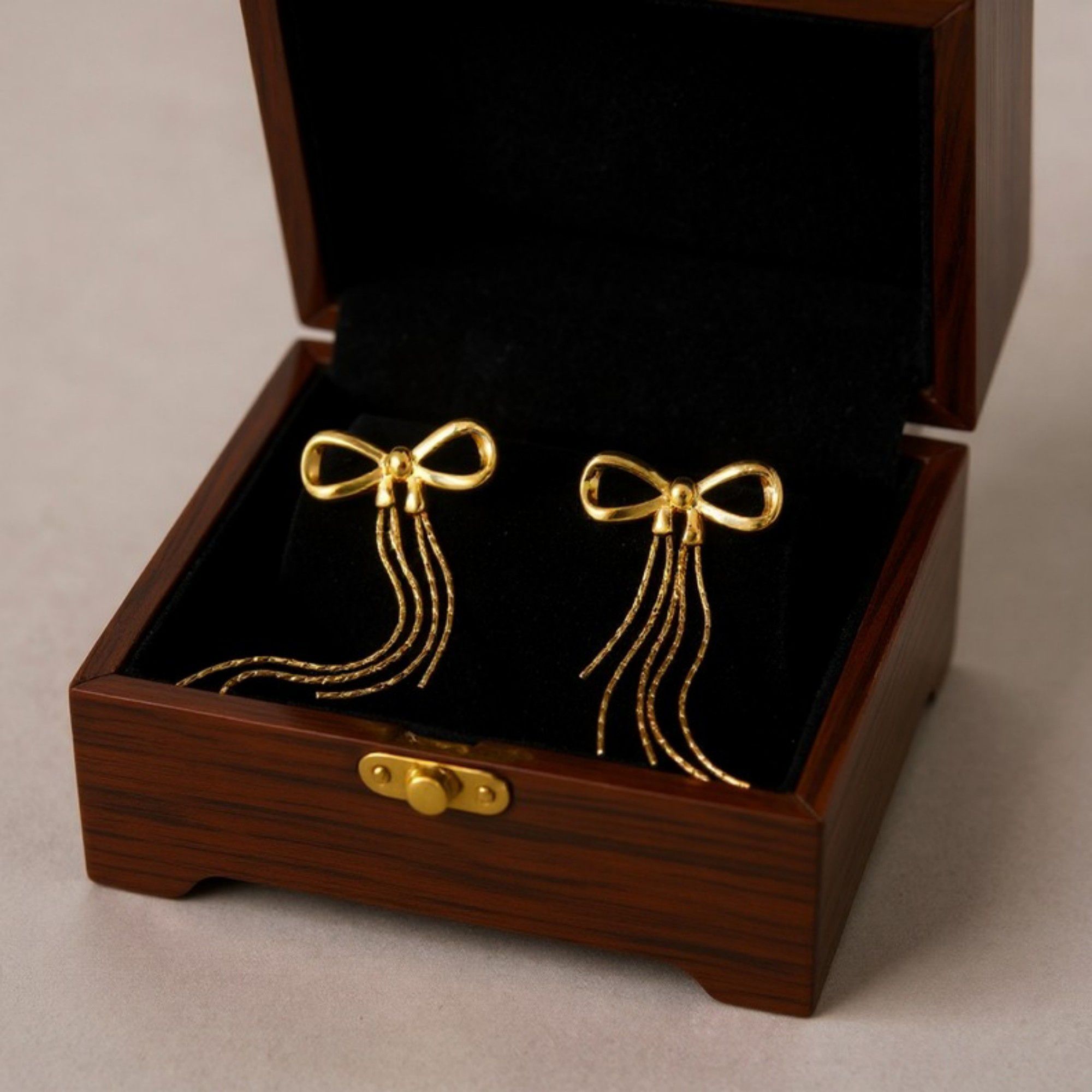 Bow Drop Earrings with Delicate Chain Tassel Dangle Design