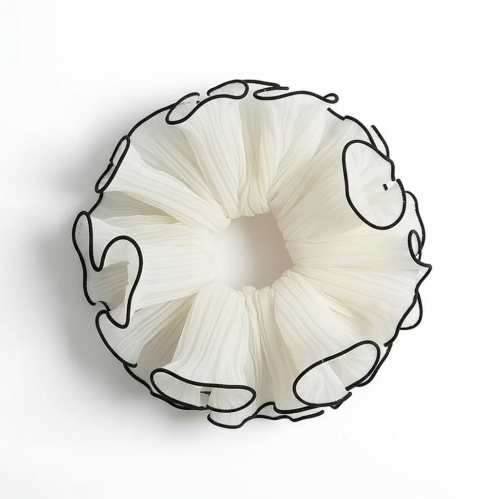 Pleated Organza Hair Scrunchie with Contrast Trim and Voluminous Ruffled Design