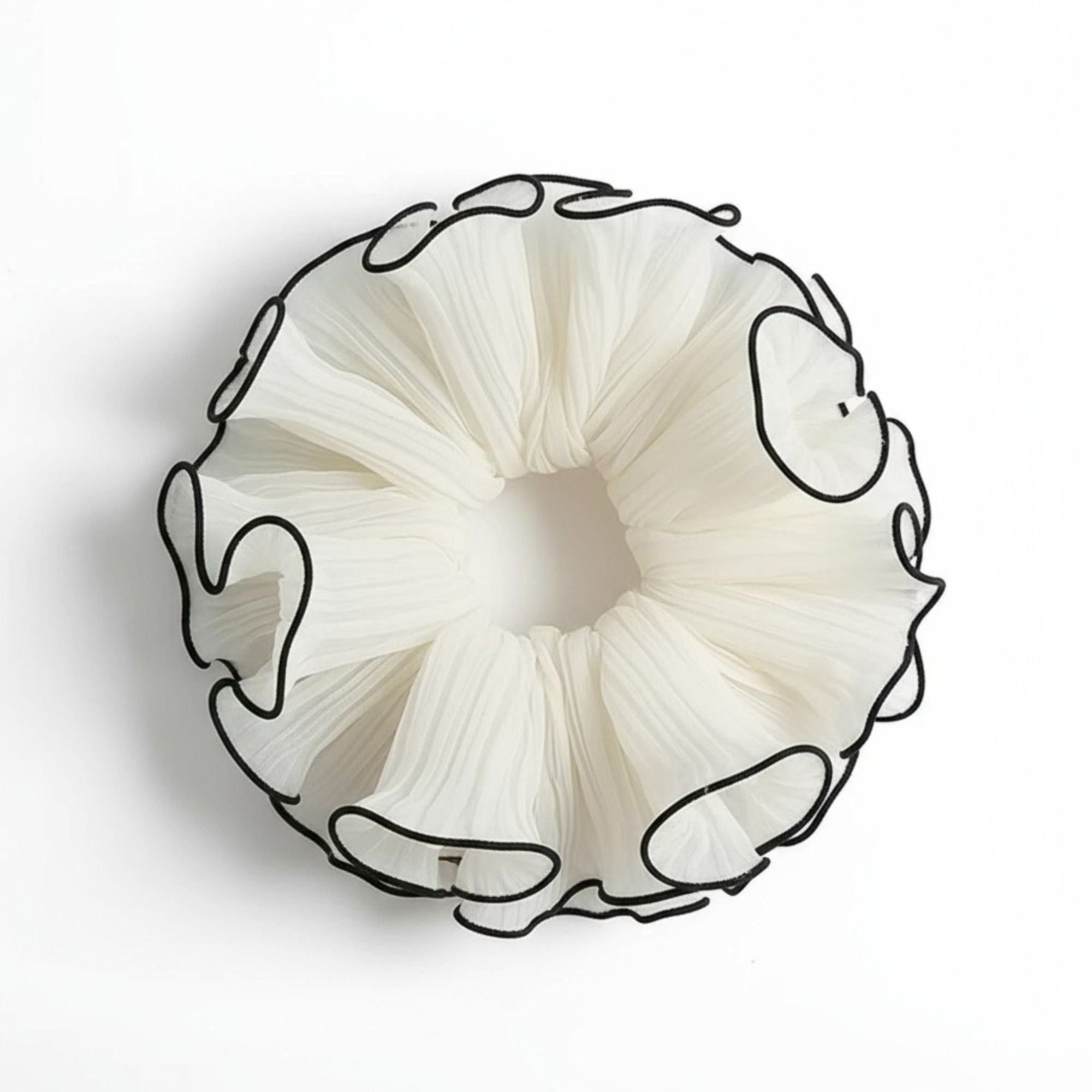 Pleated Organza Hair Scrunchie with Contrast Trim and Voluminous Ruffled Design
