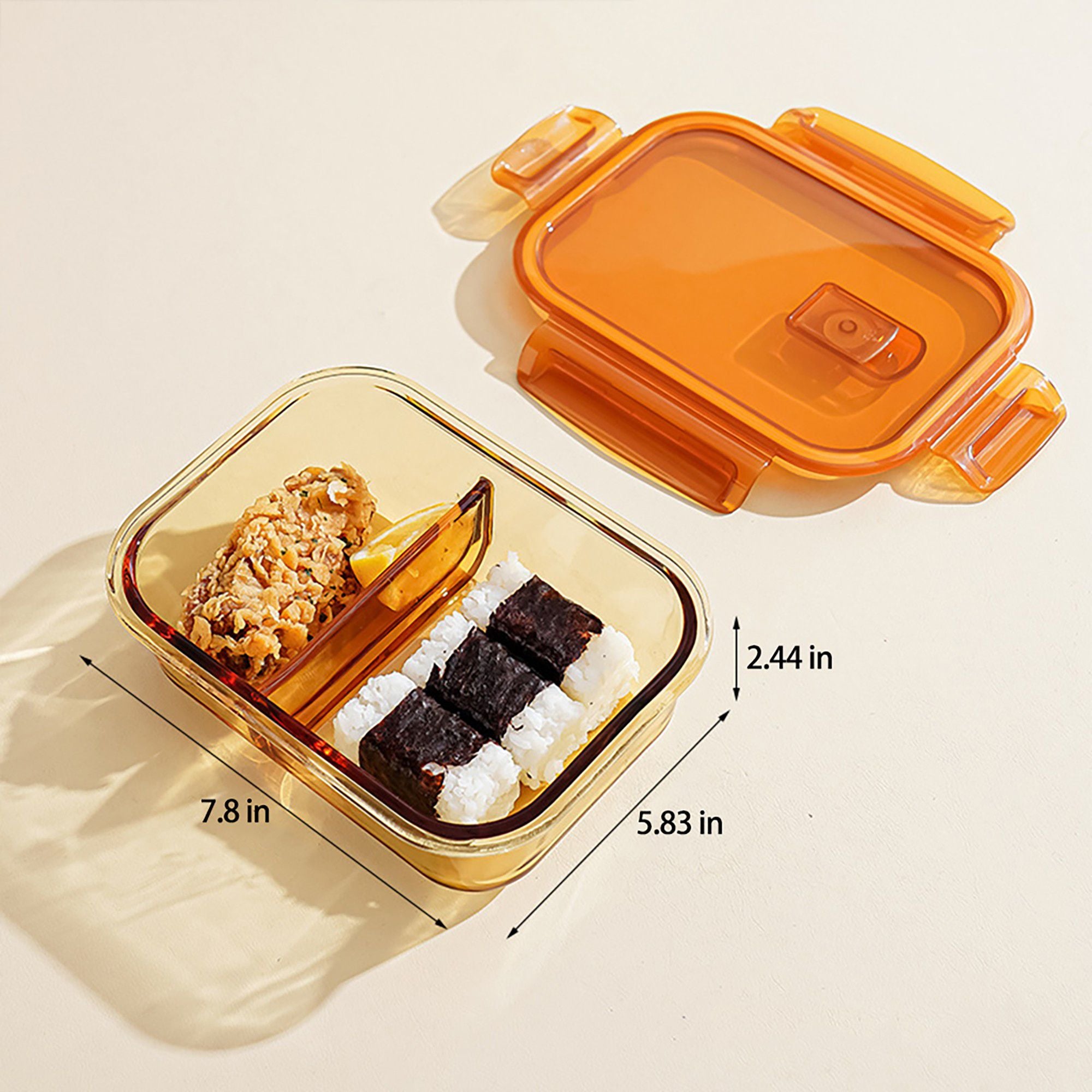 Divided Food Storage Container with Snap Lid and Sauce Compartment