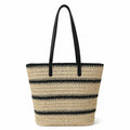 Open Weave Tote Bag with Contrast Stripe Zip Closure and Shoulder Handles