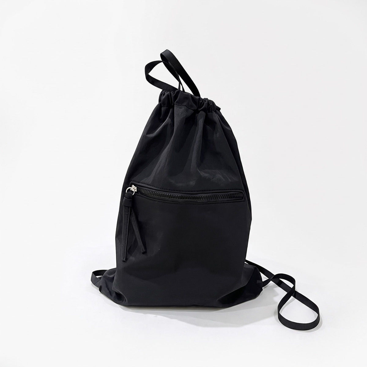 Drawstring Backpack with Front Zip Pocket Lightweight Casual Cinch Bag