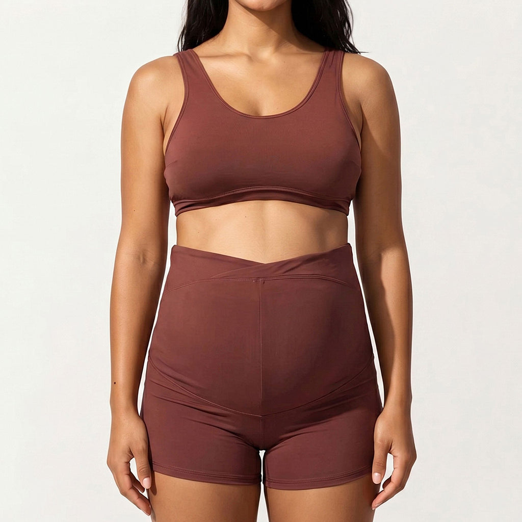 Anna-Kaci Swim Women's Two-Piece Maternity Swimwear Set with Cropped Tank Top and High-Waisted Shorts