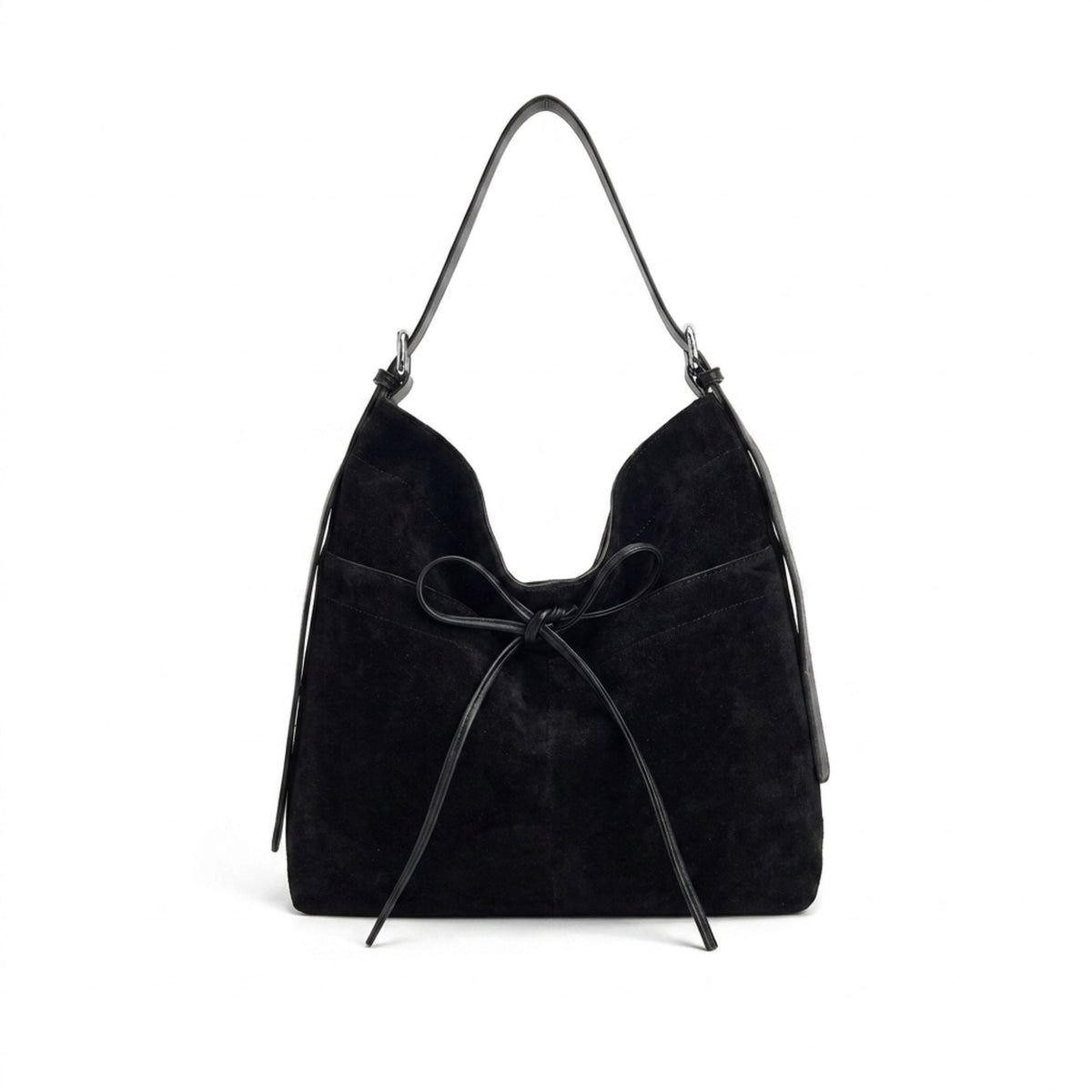 Adjustable Shoulder Bag Bow Detail Large Hobo Tote with Zipper Closure
