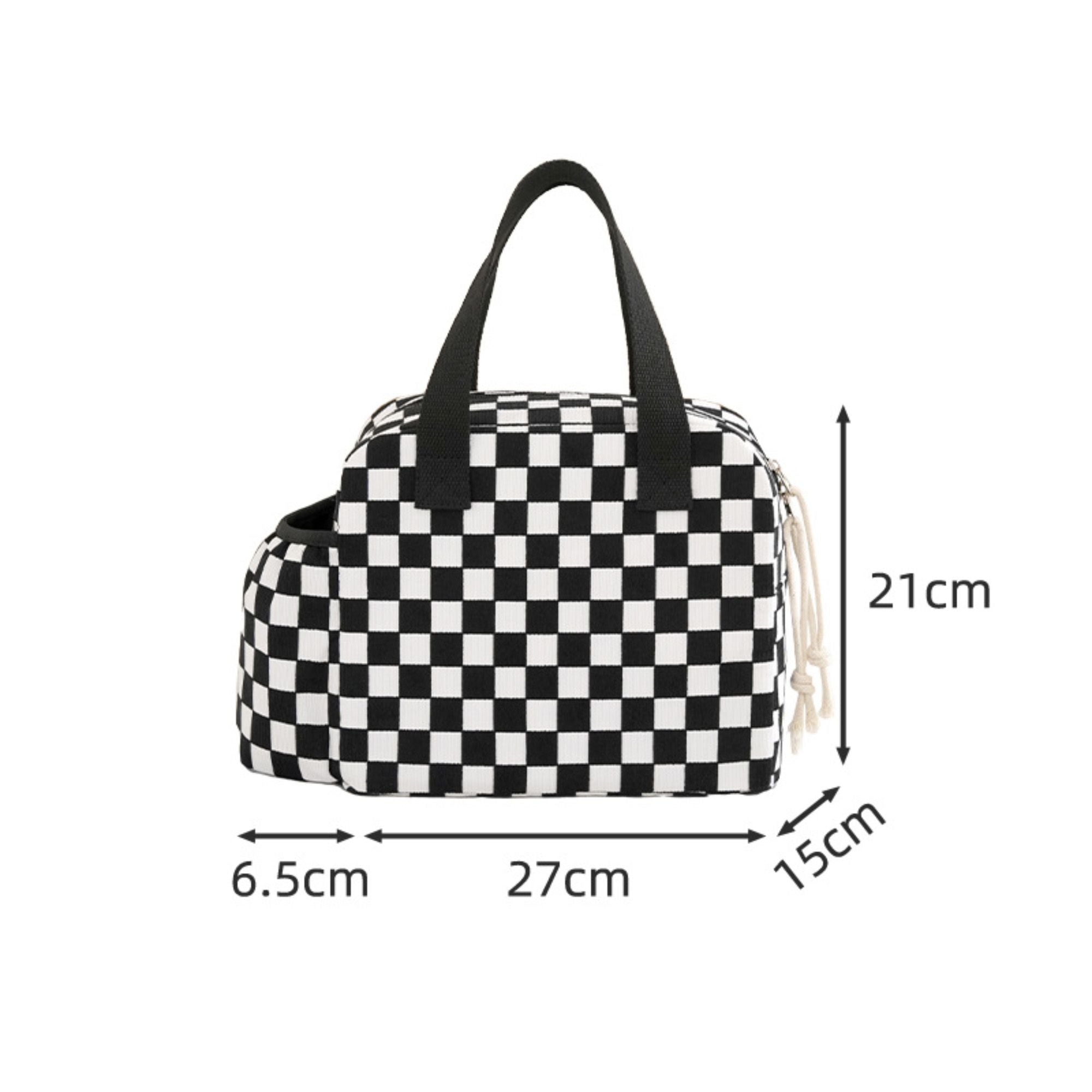 Checkered Insulated Lunch Bag Large Capacity Lunch Tote with Side Pockets for Work