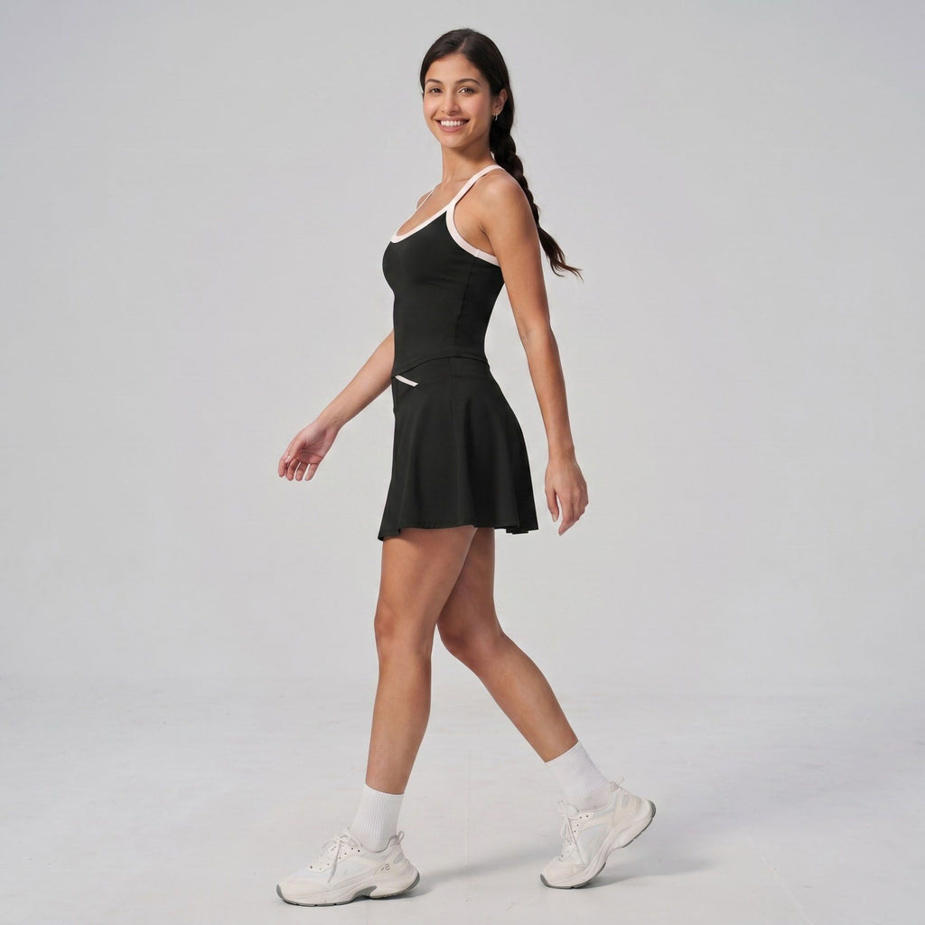 Contrast Trim Cami Tank Top Scoop Neck Sleeveless Workout Yoga Tennis Activewear Top