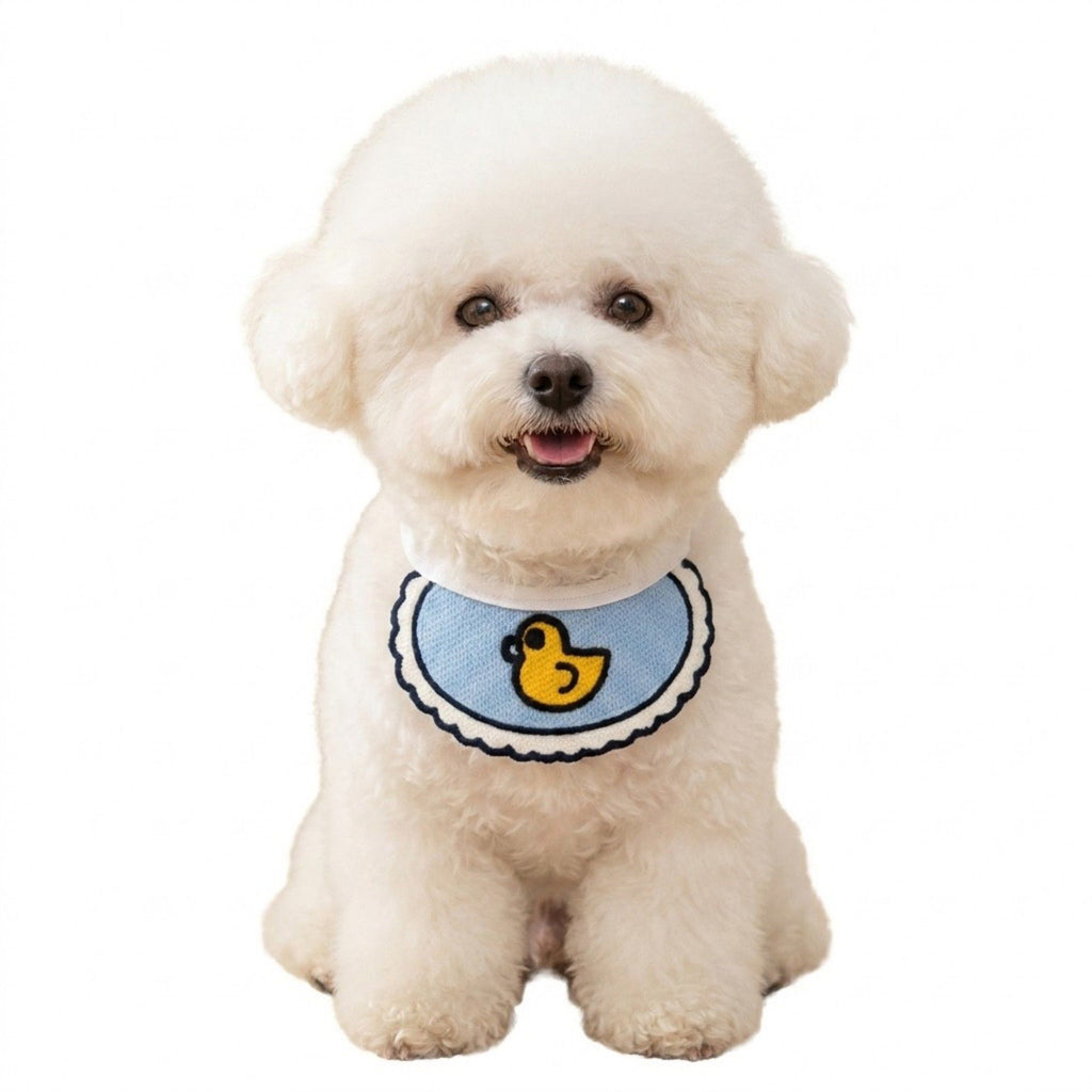 Pet Bib Collar Soft Adjustable Knit Bandana with Colorful Embroidered Design for Cats and Dogs