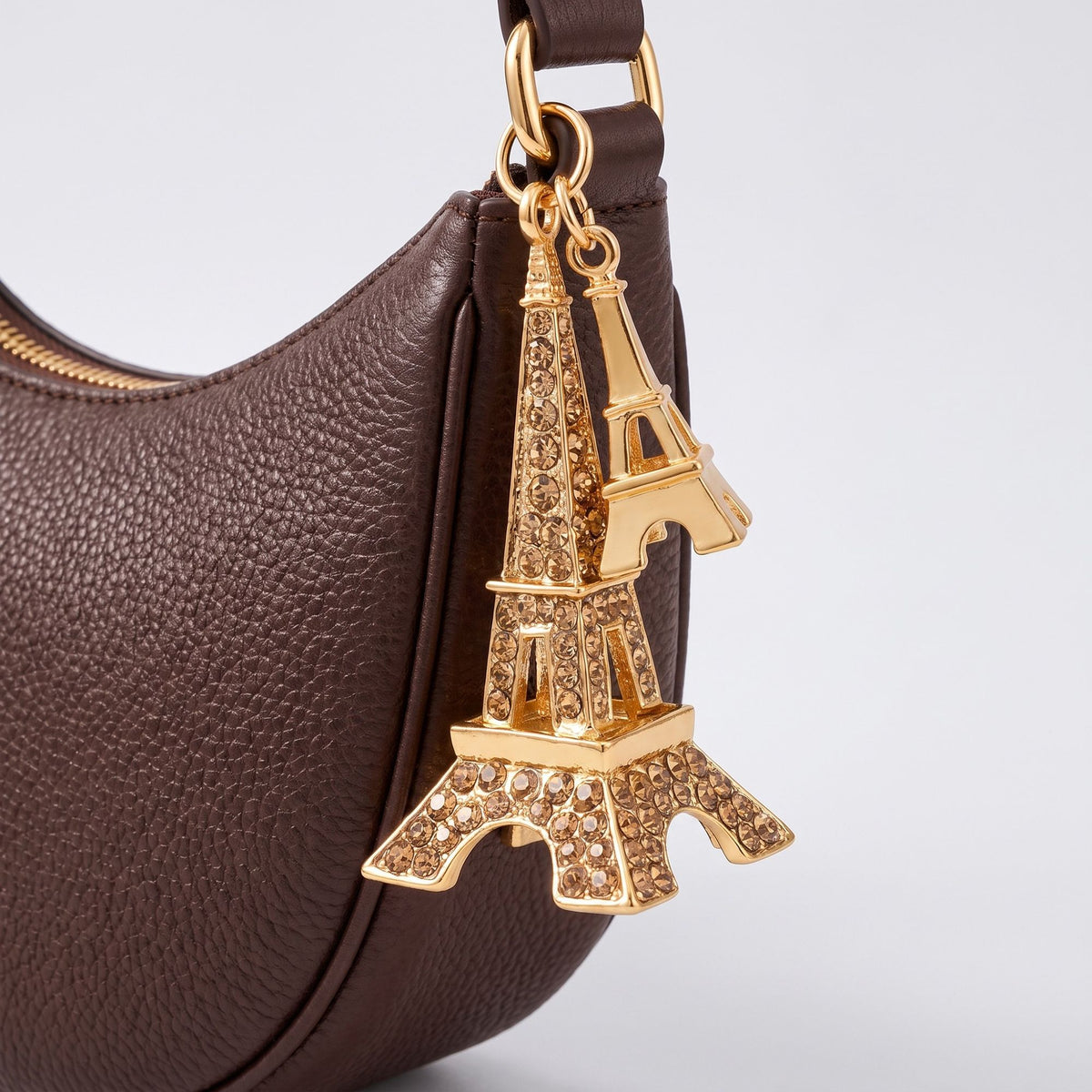 Eiffel Tower Crystal Keychain Bag Charm with Lobster Clasp and Key Ring